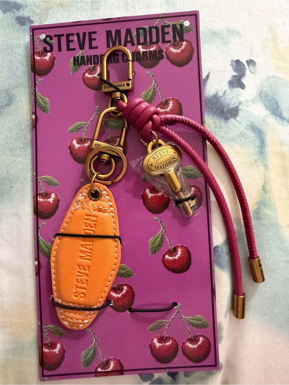 Steve Madden Pink and Orange Leather Key & Card Holder Charm